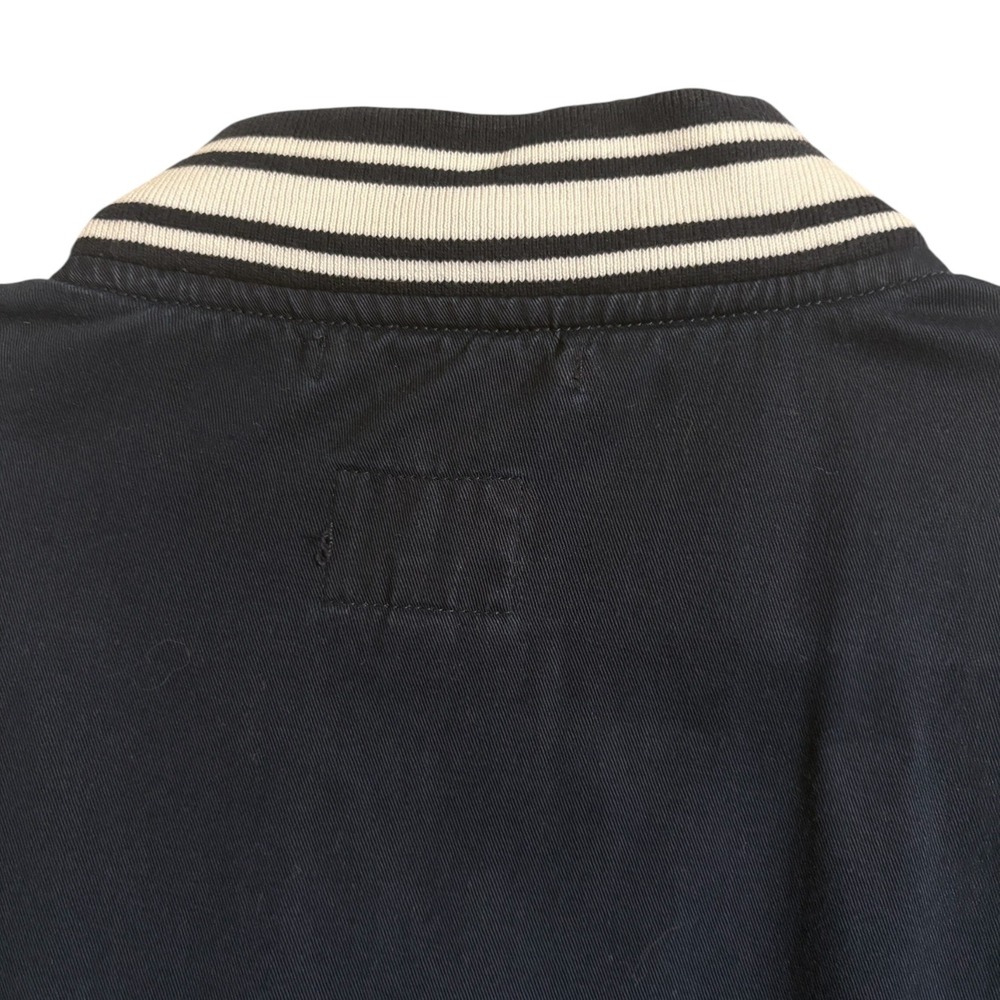 J.Crew Mens Navy Blue Cotton Varsity Bomber Jacket Striped Trim Size L Full Zip - Picture 7 of 7